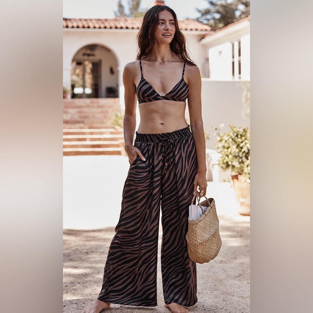 NWOT Summersalt Black and Brown Zebra Print Silky Luxe Palazzo Pants